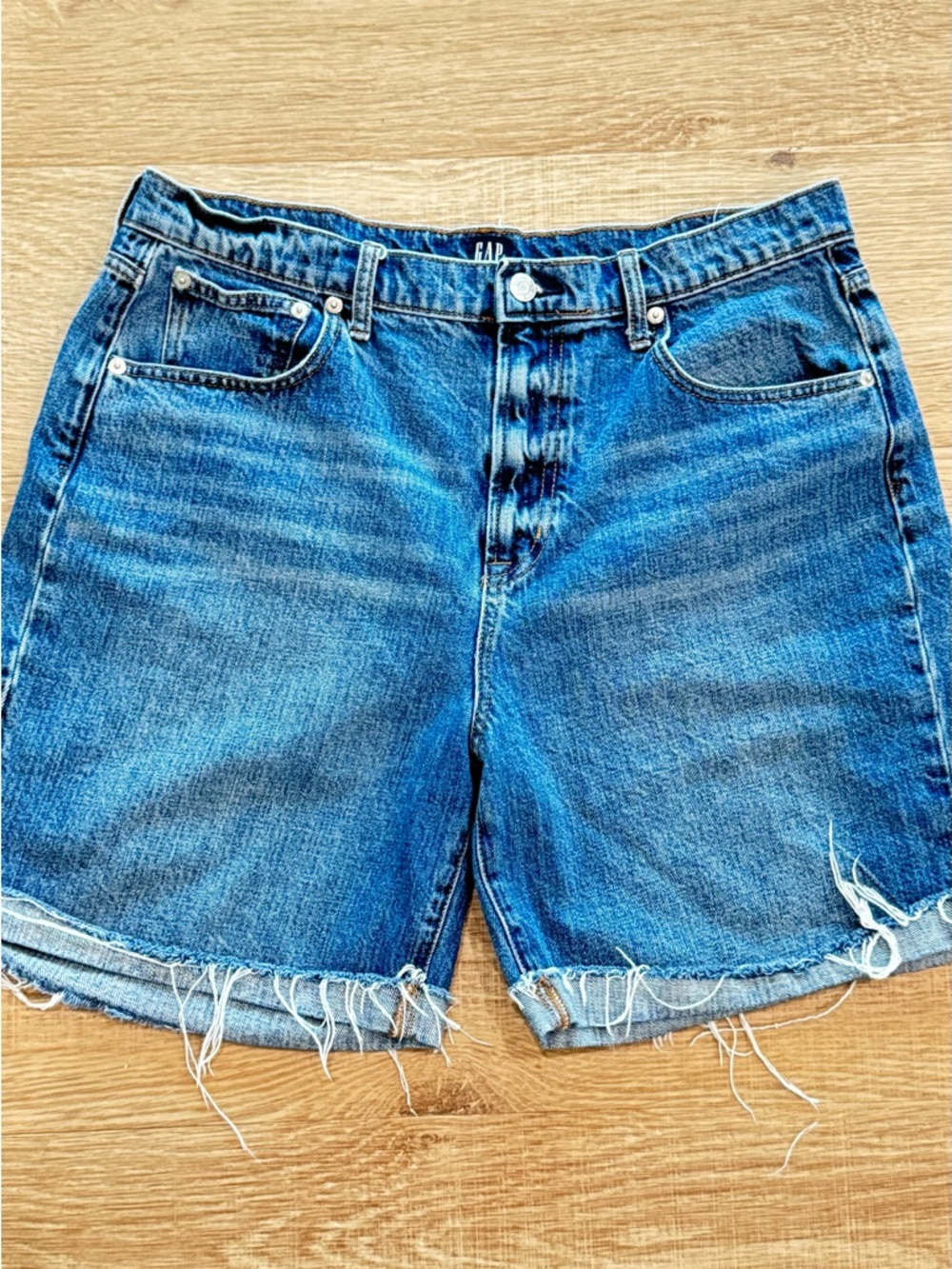 GAP Women's Distressed Medium Blue Denim Cutoff Shorts